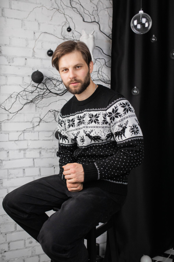 Новорічний светр джемпер "Зірки" чоловічий чорний Новорічний светр джемпер "Зірки" чоловічий чорний