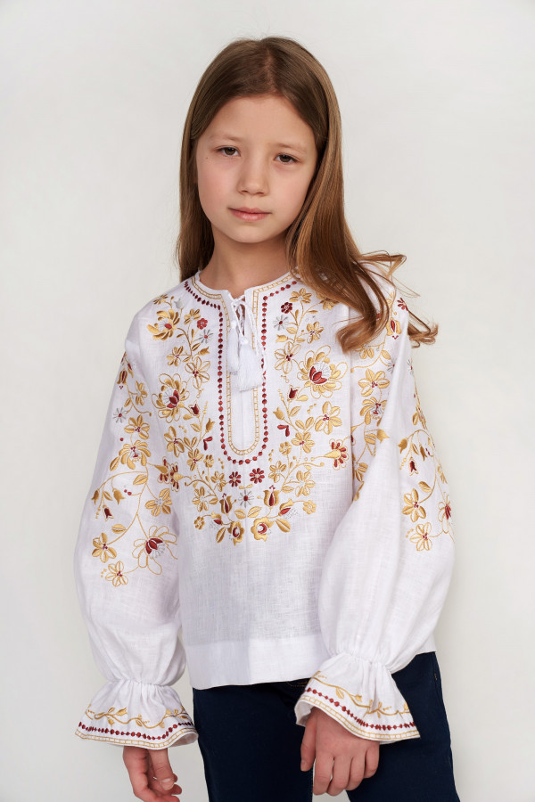 Біла вишита блуза для дівчинки "Квіти" Біла вишита блуза для дівчинки "Квіти"