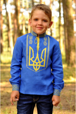Патріотична дитяча вишита сорочка для хлопчика з тризубом  