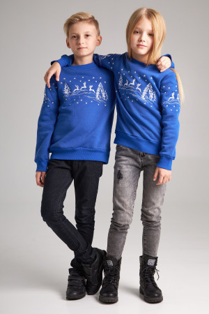Новорічні дитячі світшоти для дітей з оленями сині